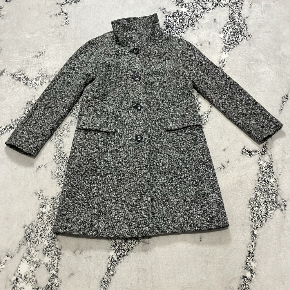 Ann Taylor Tweed Coat Gray Button Front Long Jacket Womens Size Medium